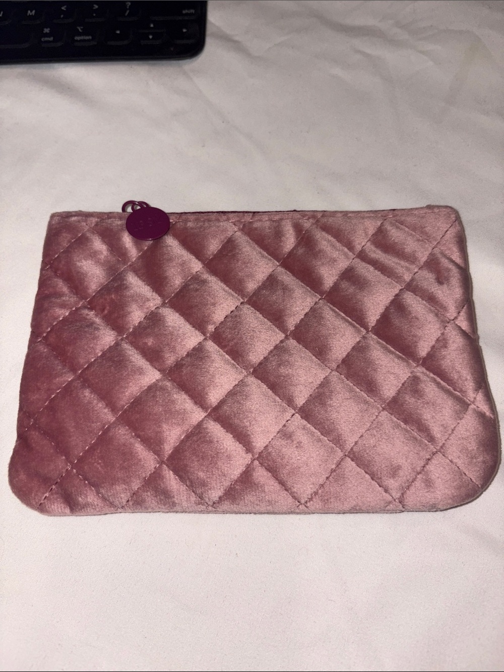 ipsy Quilted Velvet Cosmetic Bag in Dusty Rose